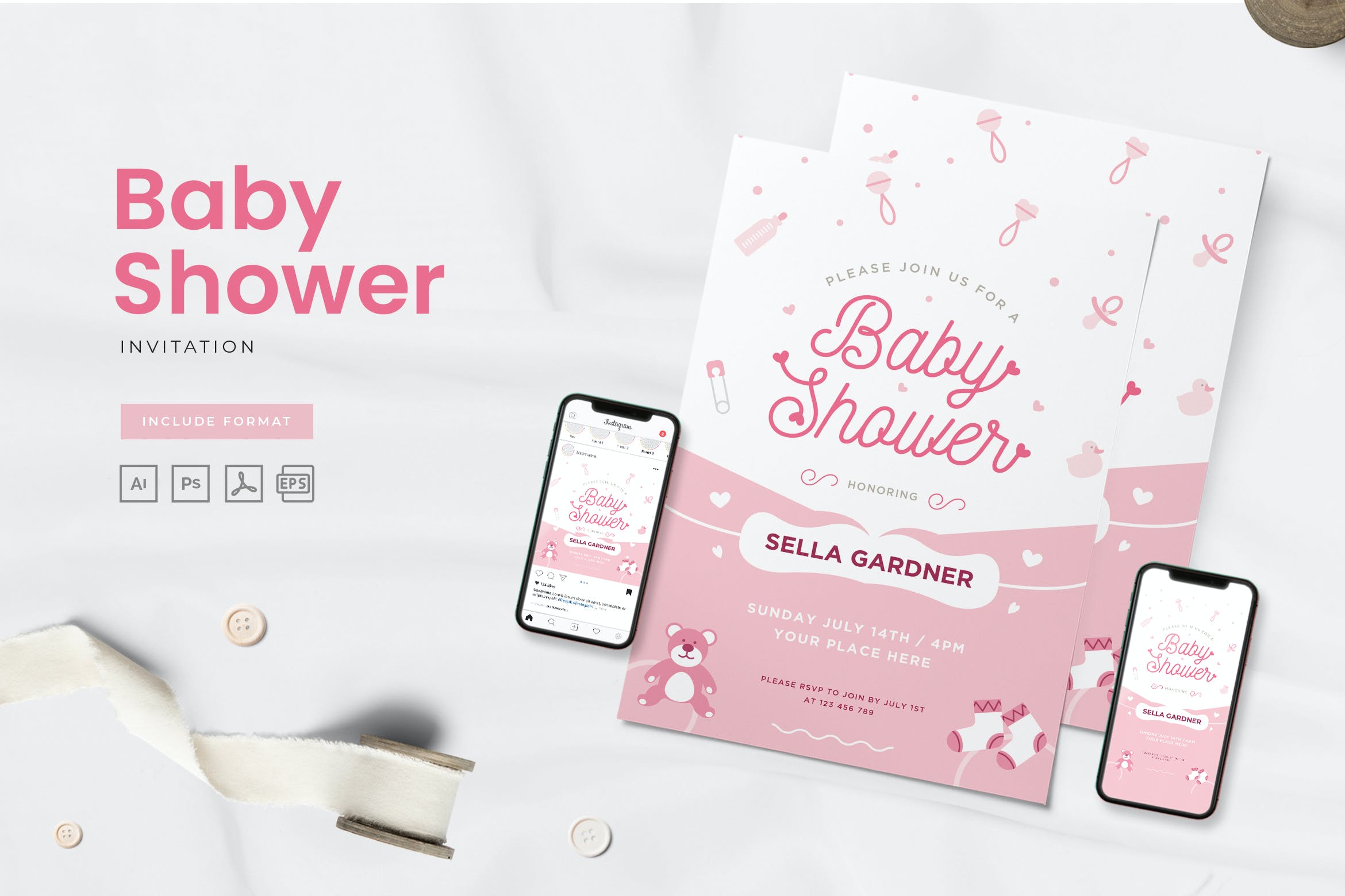 婴儿洗浴店宣传海报模板-（AI,EPS）