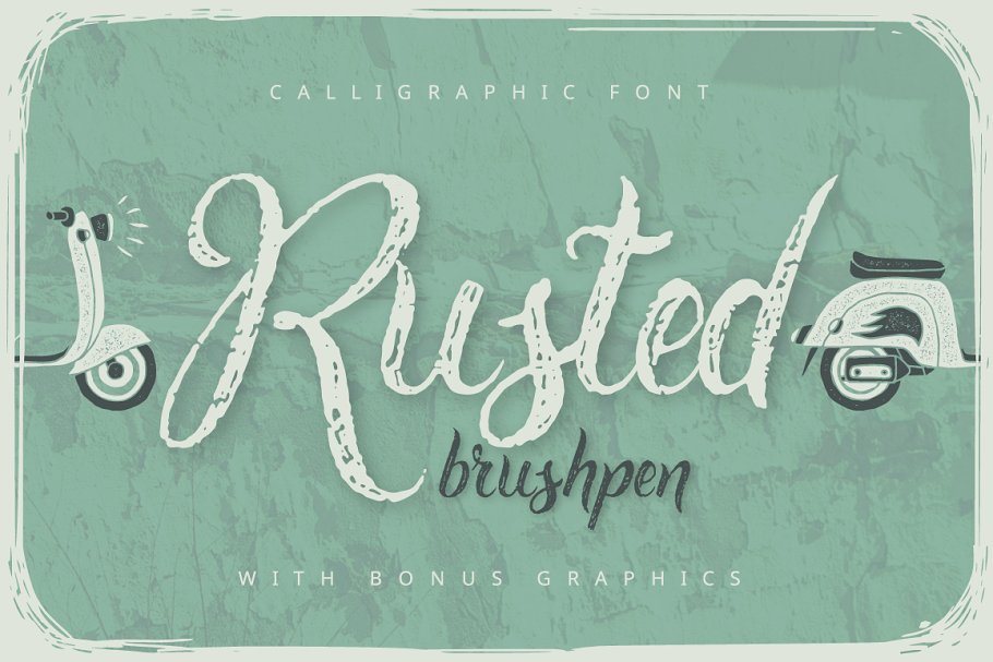 生锈的手写字体特征 Rusted brushpen font + illustration