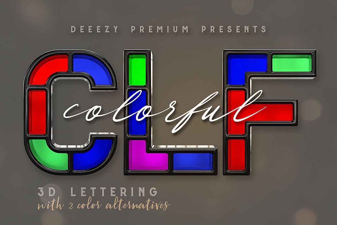 高分辨率的未来派和多彩风格的3D立体英文字母数字