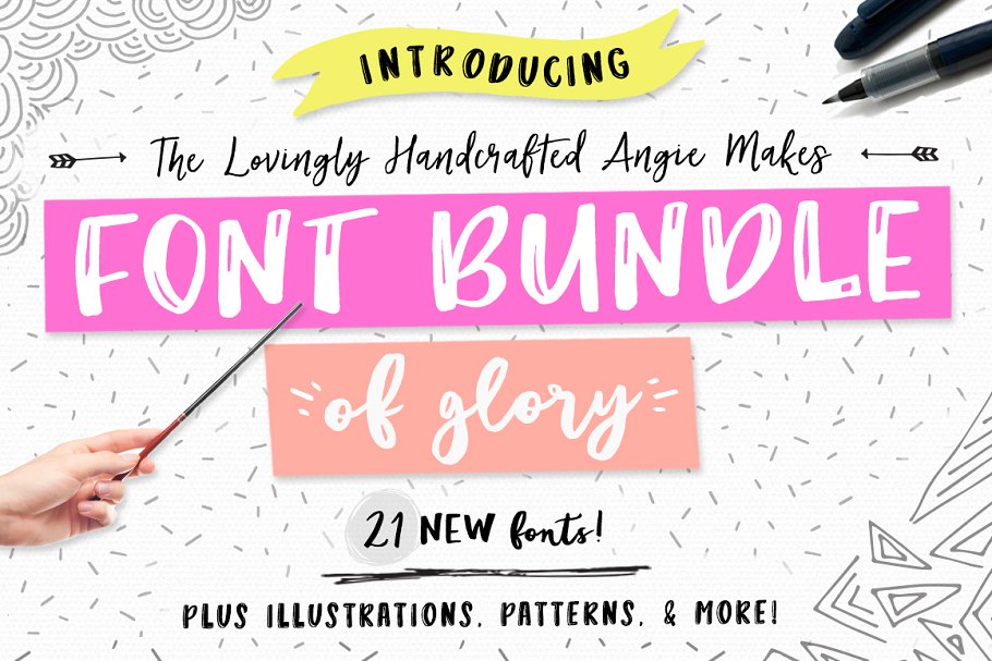 可爱的马克必手写字体 Angie Makes Font Bundle of Glory