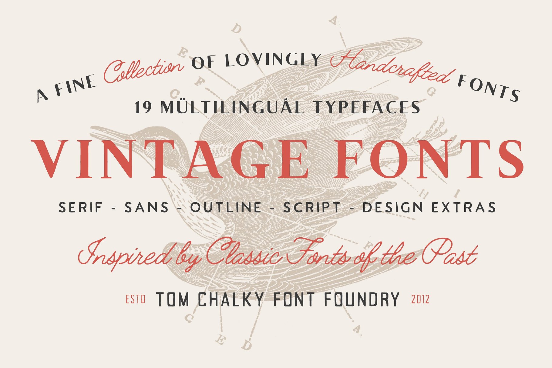 复古的字体素材包 The Handcrafted Vintage Fonts Pack