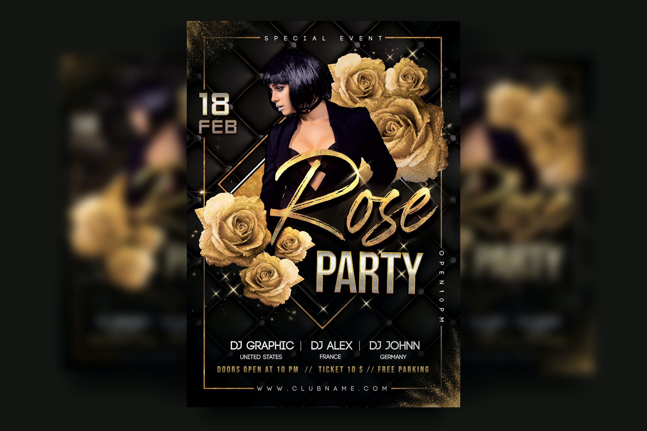 玫瑰金Party派对海报设计模板下载（PSD）