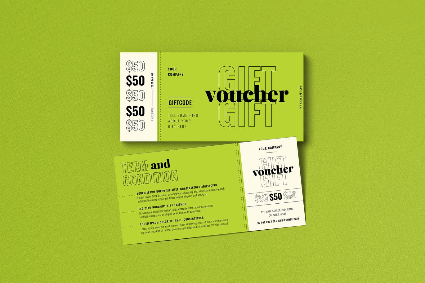 简约时尚多用途的高品质礼品券兑换券门票入场券设计模板-AI，PSD