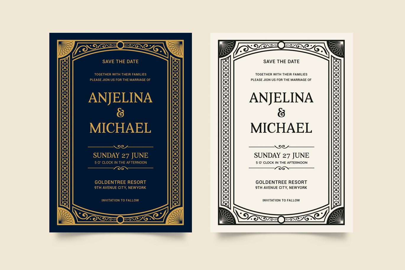 高品质的时尚高端欧式房地产婚礼请柬海报设计模板