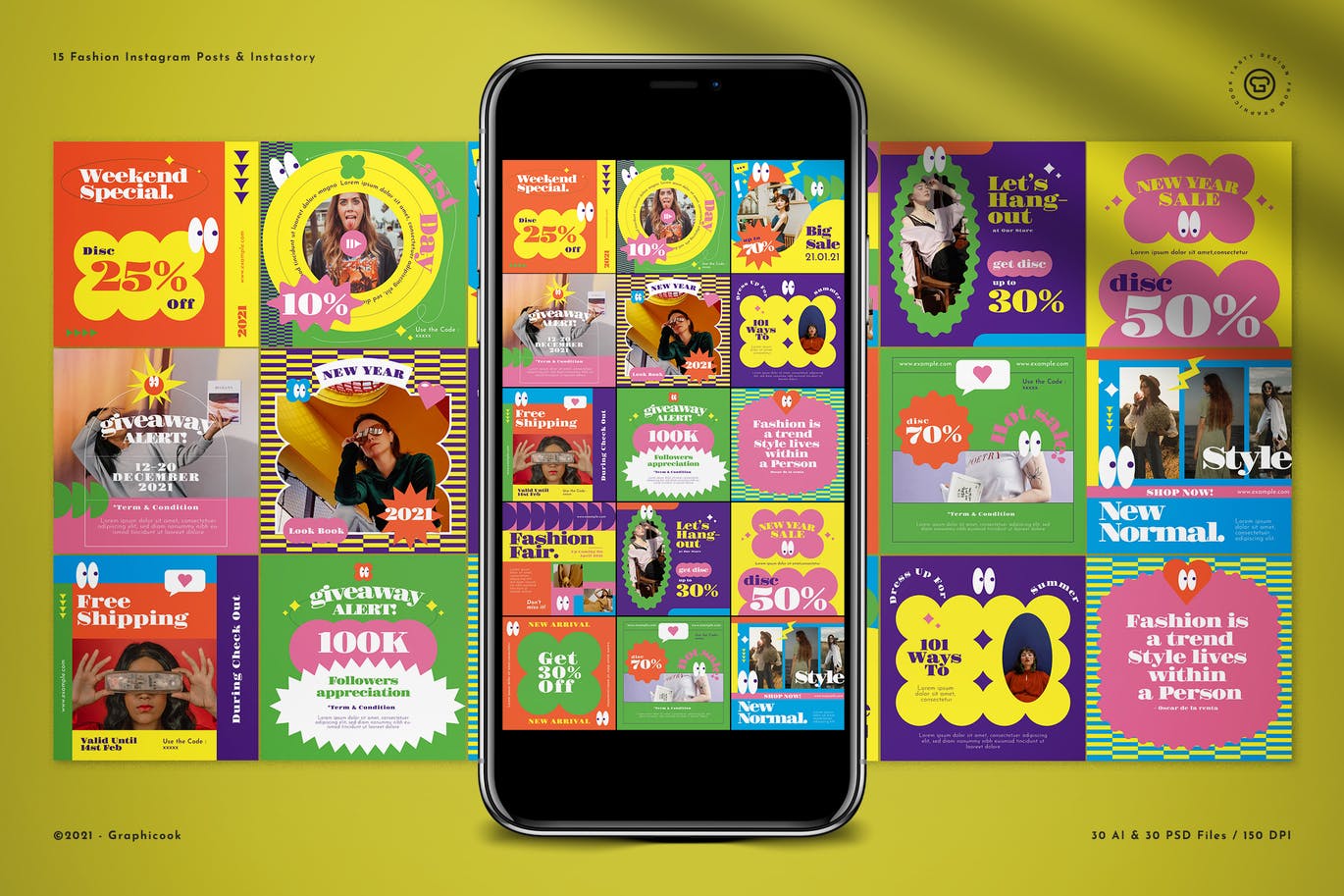 90年代复古时尚绚丽Instagram社交媒体banner海报设计模板-AI，PSD