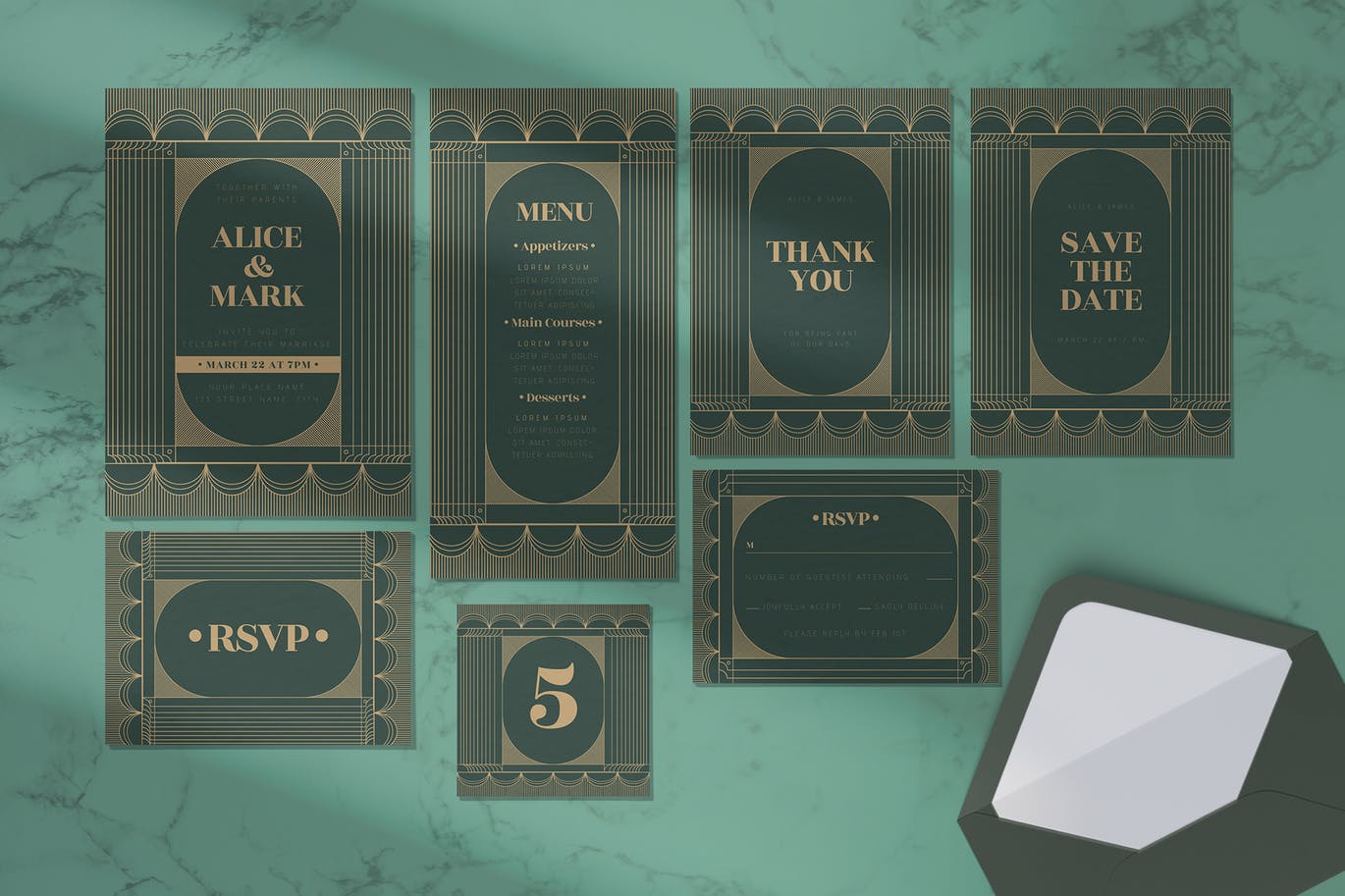 时尚高端简约欧式房地产装饰线条风格婚礼海报邀请函设计模板-AI，EPS，PSD