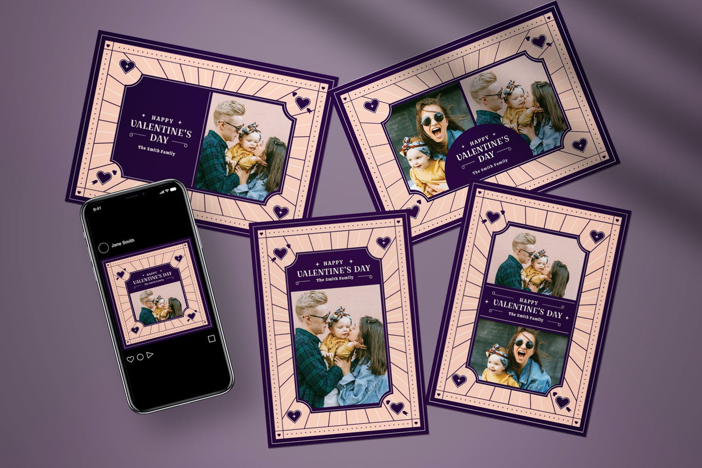 简约高端清新情人节海报设计模板-AI，PSD