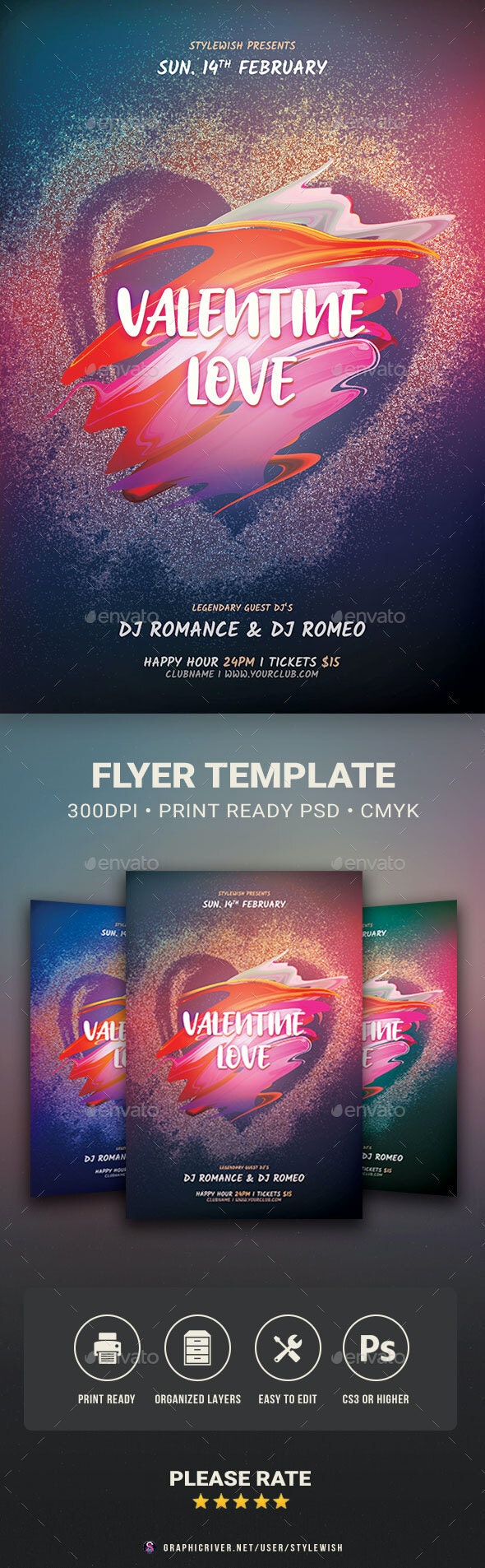 浪漫爱心情人节活动海报传单设计