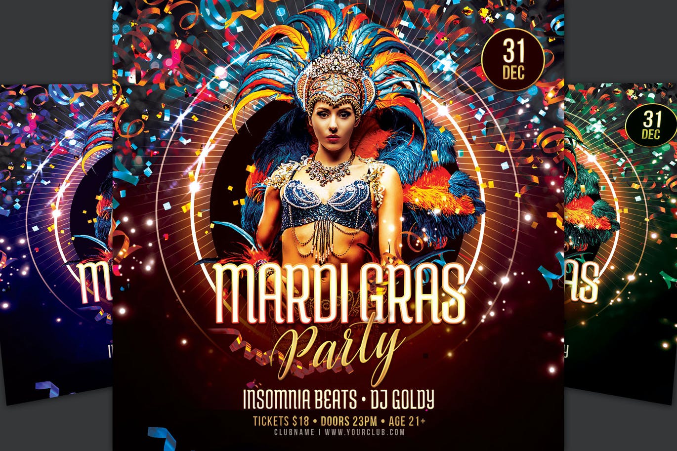 绚丽震撼的狂欢嘉年华海报设计模板-PSD