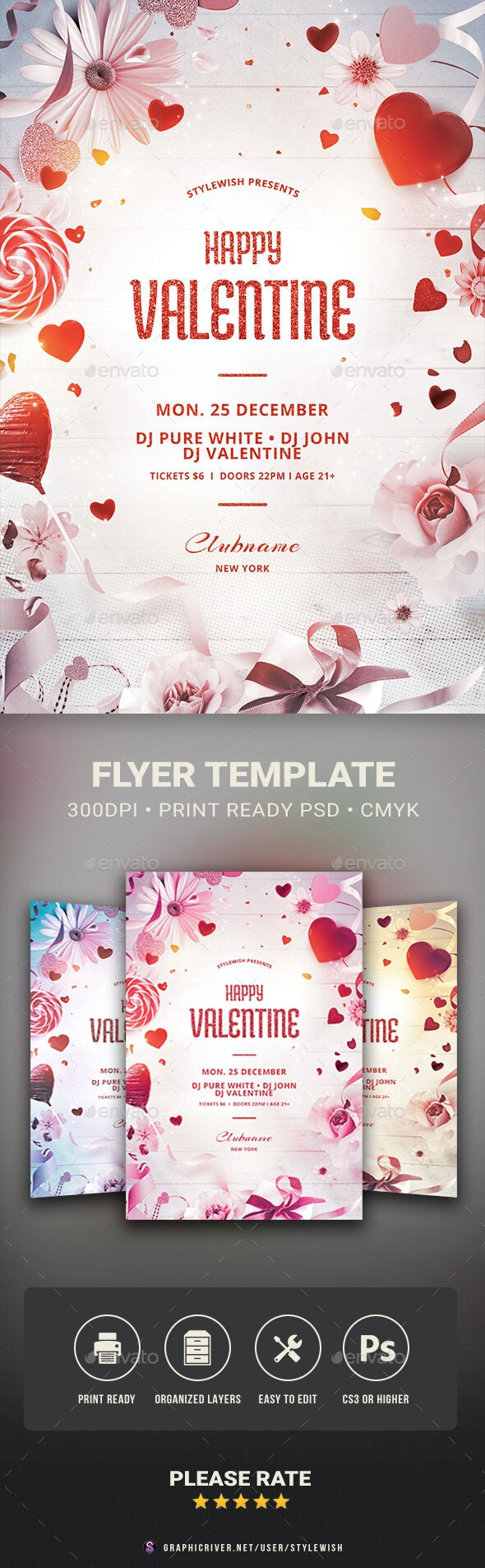 快乐甜蜜情人节派对活动传单设计