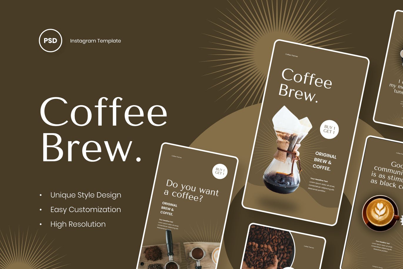 时尚高端清新优雅专业的咖啡Instagram社交媒体banner海报设计模板-PSD