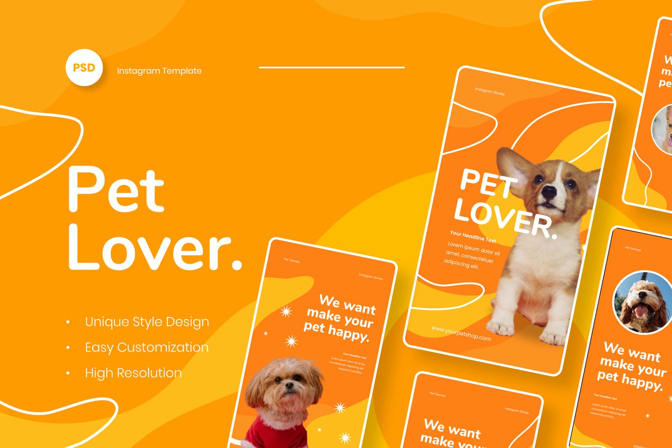 时尚高端简约清新多用途的宠物动物Instagram社交媒体banner海报设计模板