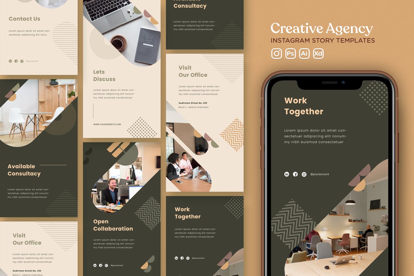 优雅时尚清新高端简约多用途Instagram社交媒体banner海报设计模板集合-AI, EPS, PDF, PSD, XD