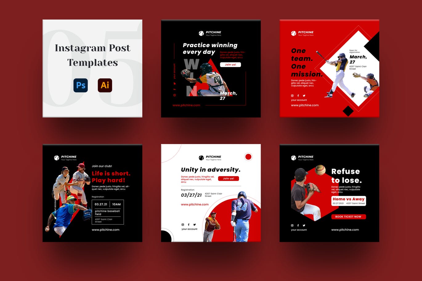 高端时尚运动动感Instagram社交媒体banner海报设计模板-AI，PSD