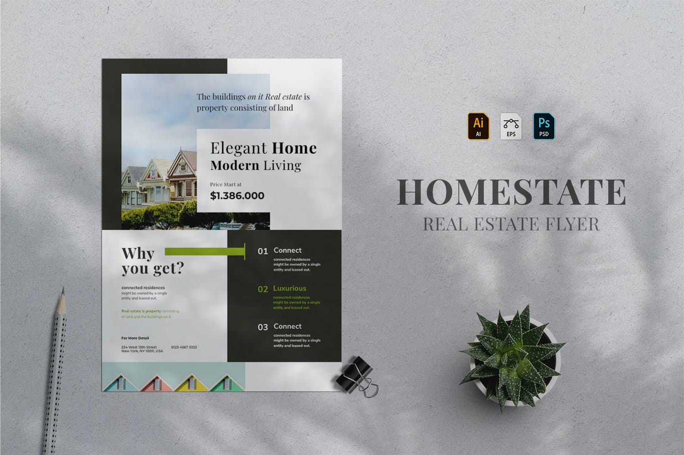 时尚高端简约清新多用途房地产海报设计模板-AI，EPS，PSD