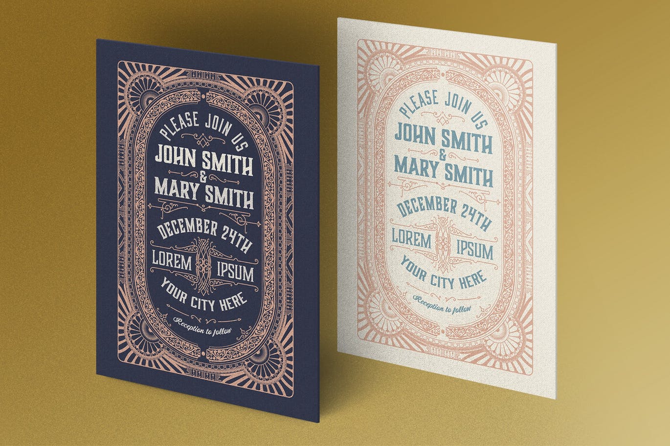 时尚高端复古风格的婚礼请帖海报设计模板-AI