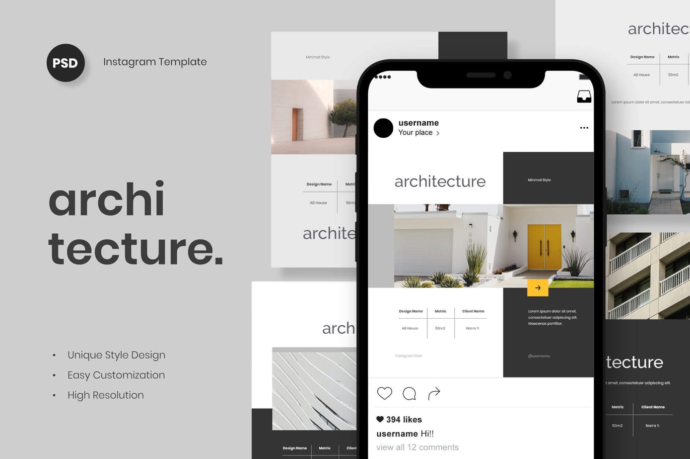 时尚高端简约专业房地产Instagram社交媒体banner海报设计模板-PSD