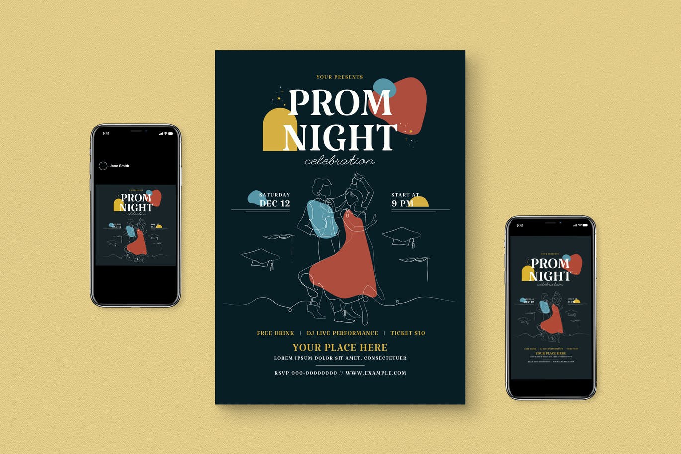 时尚高端艺术风格的高品质舞会派对party宣传单海报设计模板-AI，PSD