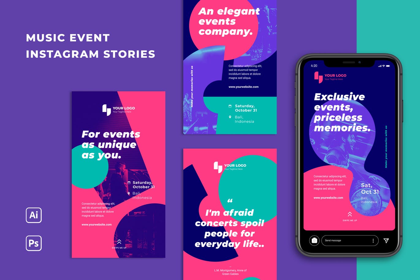 时尚高端音乐节Instagram社交媒体banner艺术海报设计模板-AI，PSD