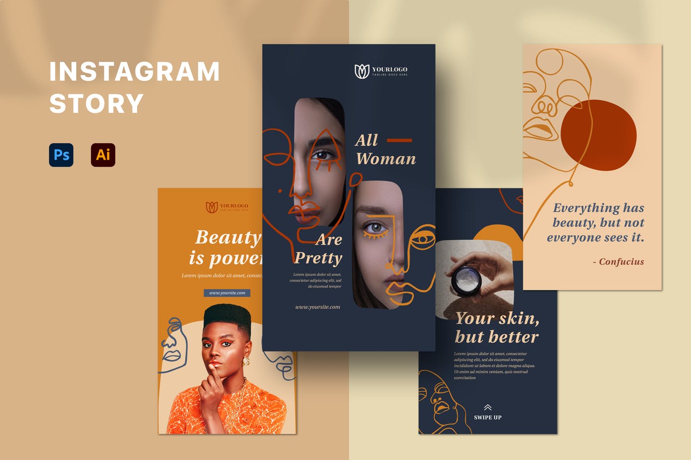 优雅高端简约时尚Instagram社交媒体banner海报设计模板集合-AI，PSD