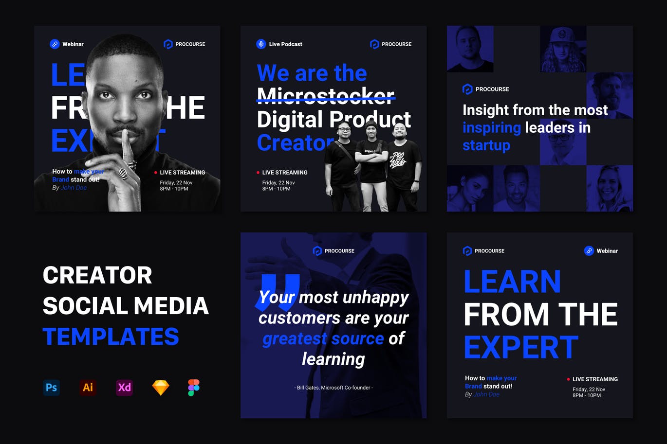 高端个性的高品质Instagram社交媒体banner海报设计模板集合-AI, PSD, FIG, SKETCH, XD