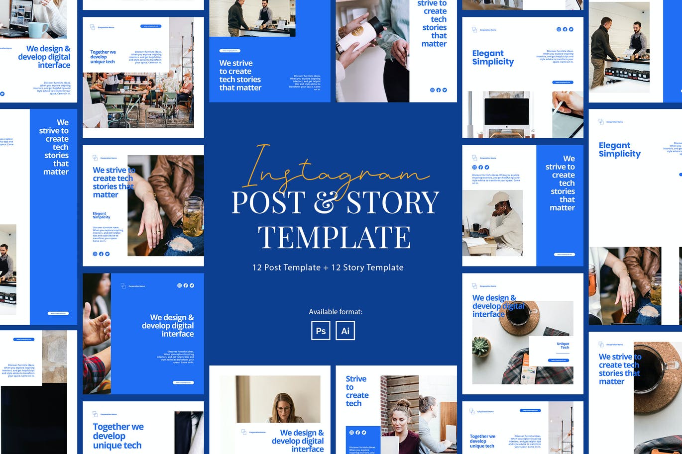 时尚高端专业优雅多用途的高品质Instagram社交媒体banner海报设计模板集合-AI，PSD