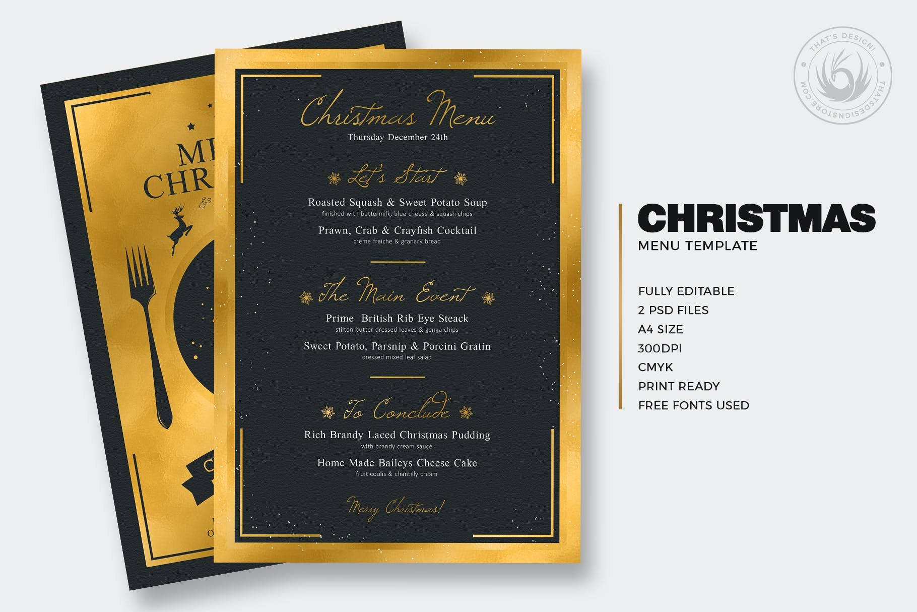 高端高品质感的圣诞节餐厅菜单设计模板（PSD）