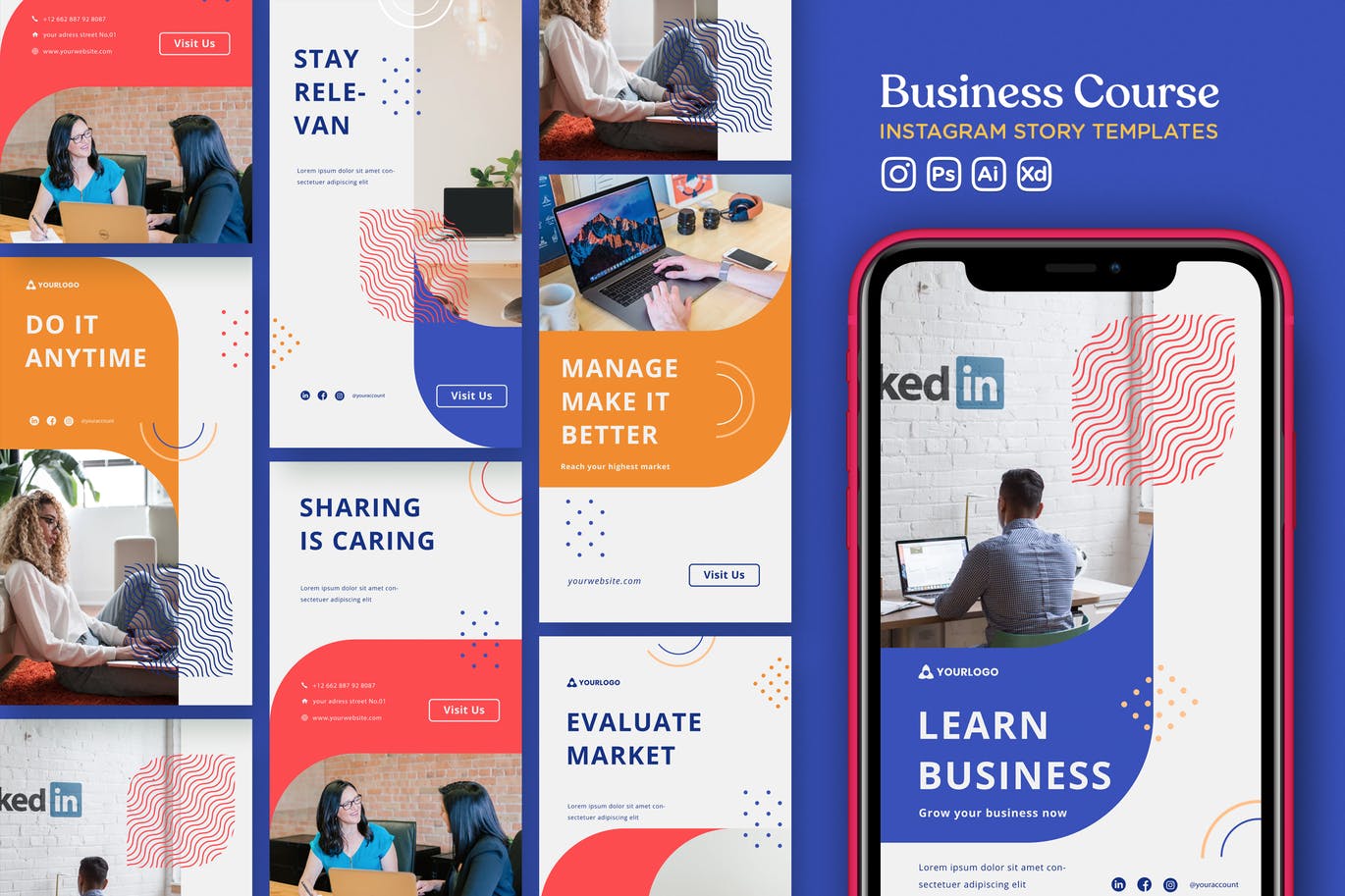 时尚高端简约新孟菲斯风格Instagram社交媒体banner海报设计模板集合-AI，EPS，PDF，PSD，XD