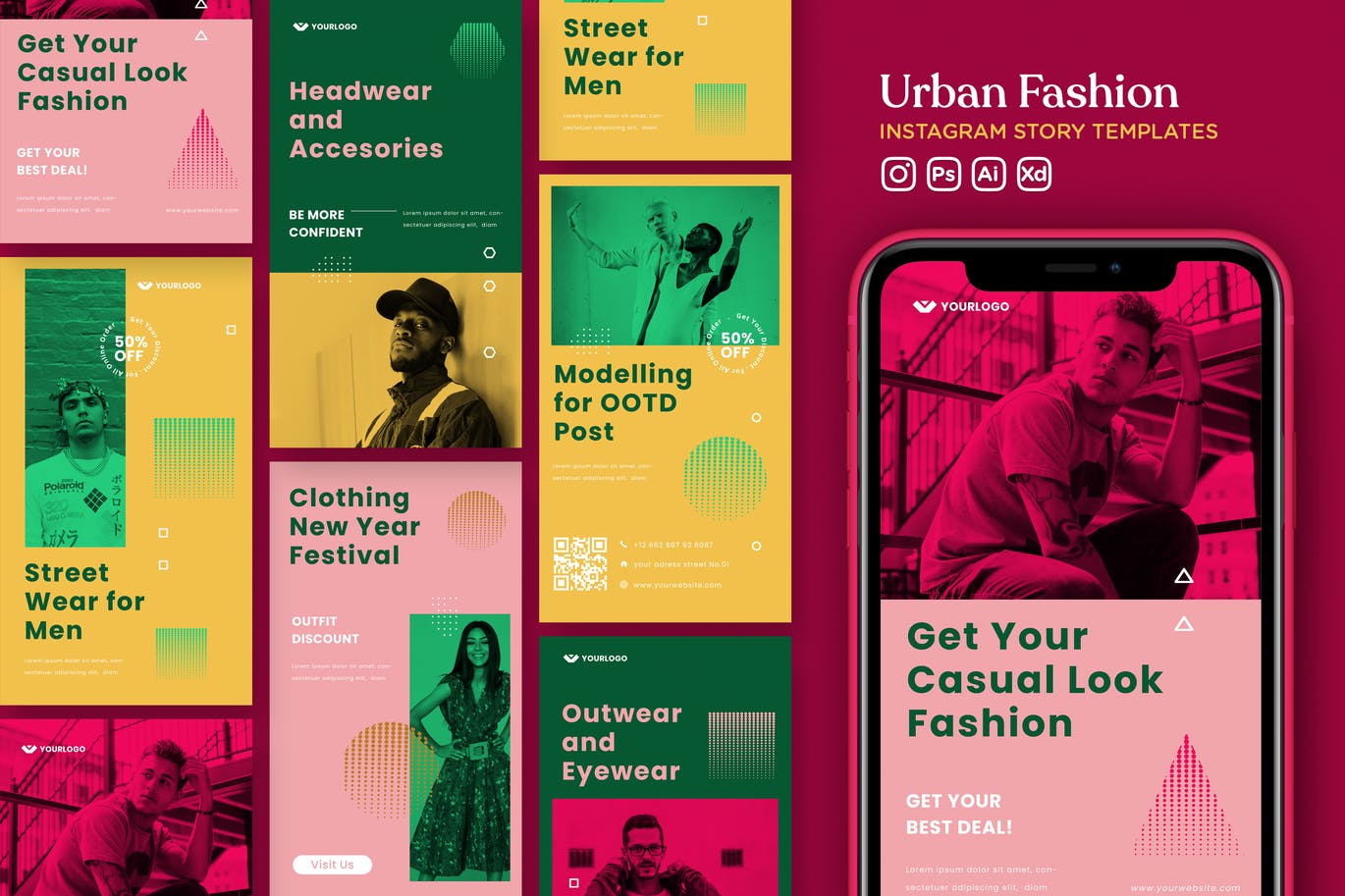 时尚高端大胆配色的多用途Instagram社交媒体banner海报设计模板集合