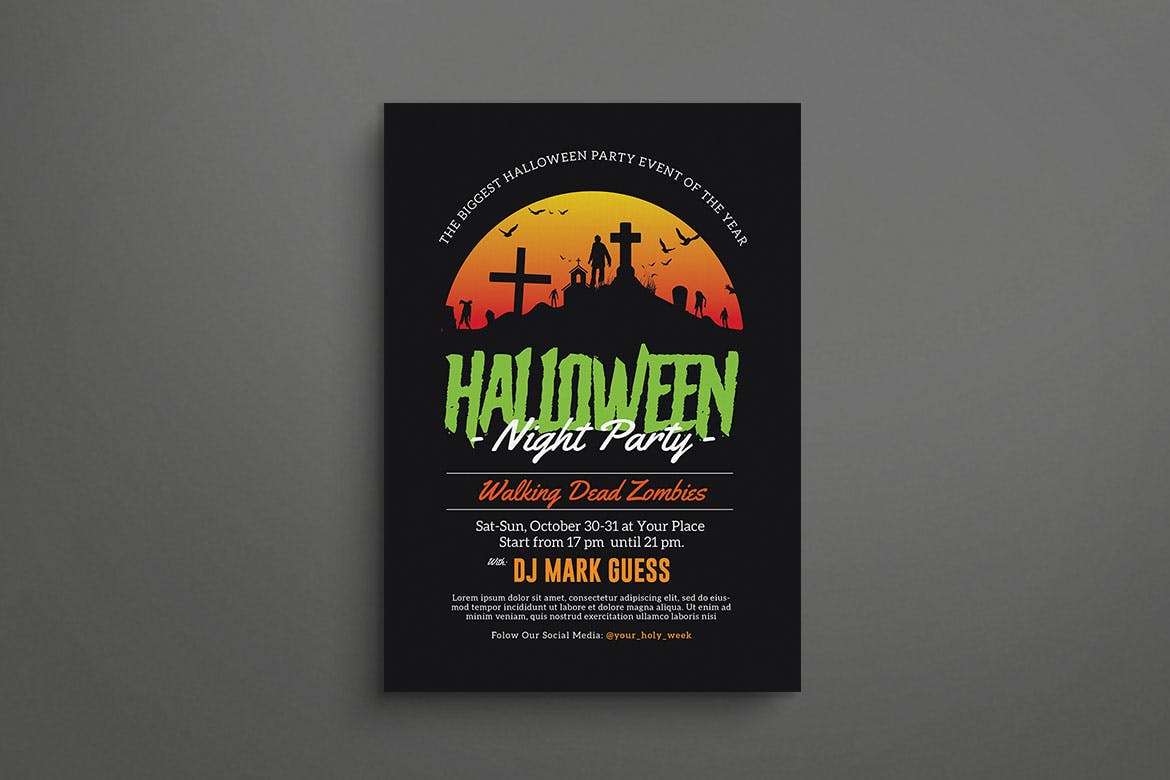 高品质的时尚万圣节派对海报设计模板-AI，PSD