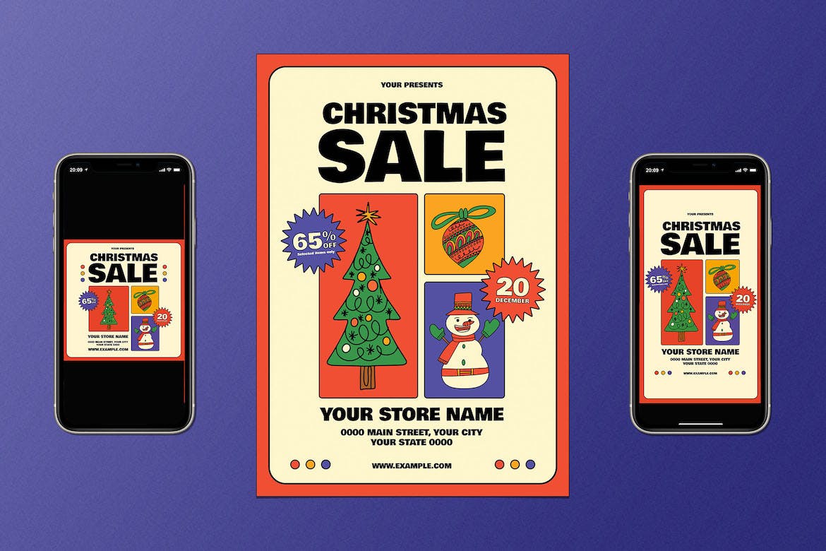 涂鸦风格的圣诞促销海报模板下载（AI,PSD）