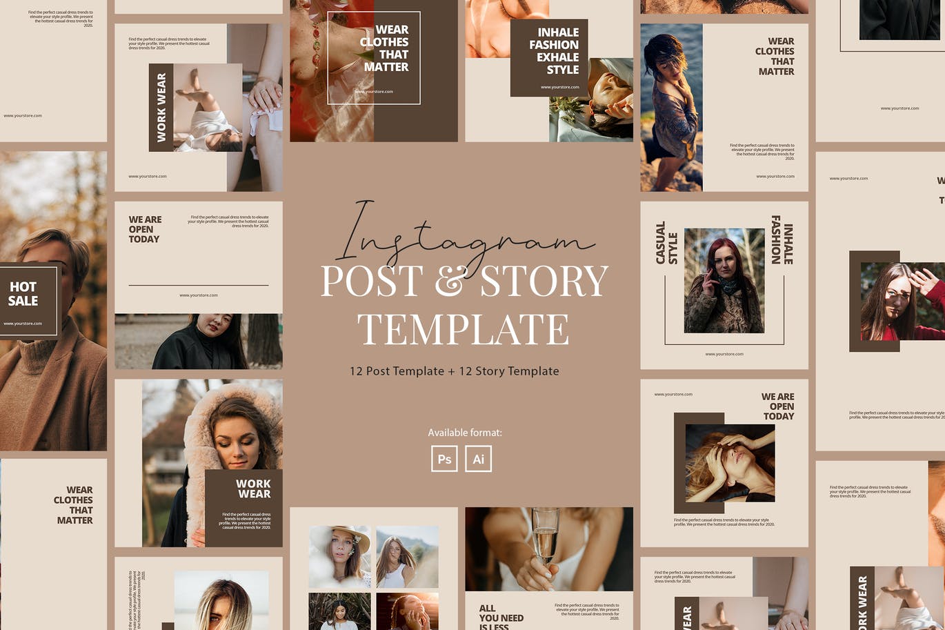 高端时尚简约优雅Instagram社交媒体banner海报设计模板集合-AI，PSD