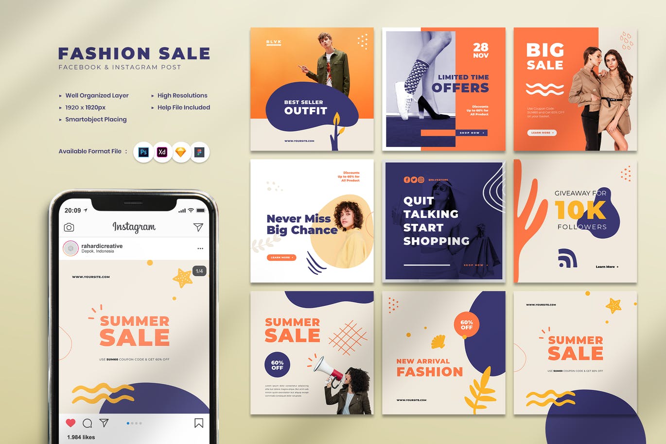 时尚高端优雅简约多用途新孟菲斯风格instagram社交媒体banner海报设计模板集合