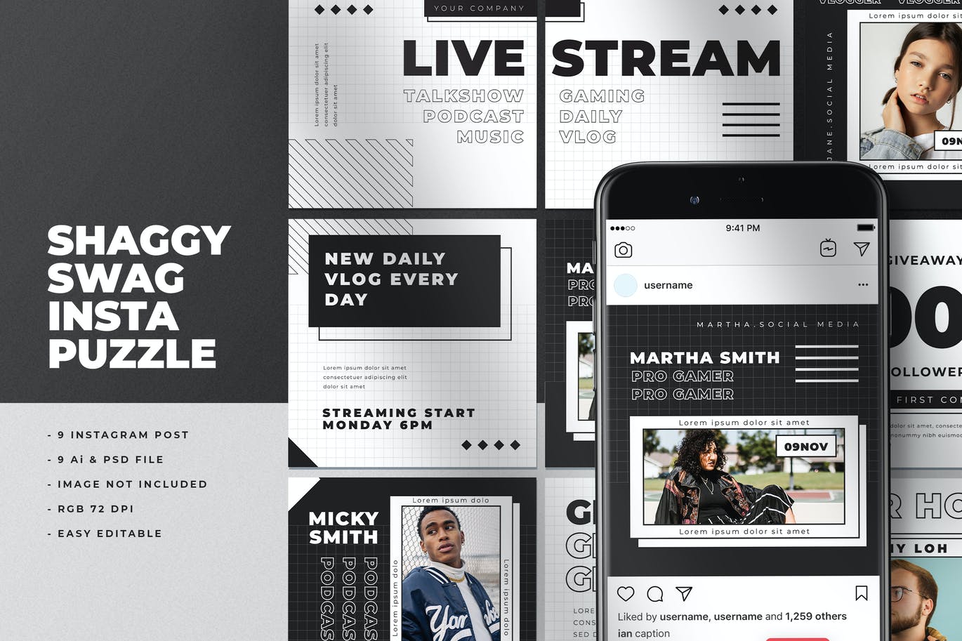 时尚高端新孟菲斯风格的简约Instagram社交媒体banner海报设计模板-AI，PSD