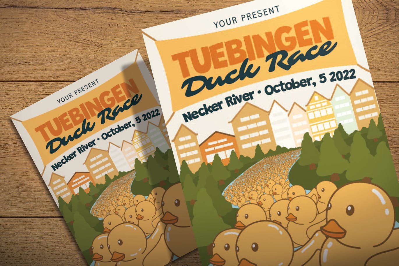 可爱震撼的小黄鸭海报设计模板-AI，EPS，PSD