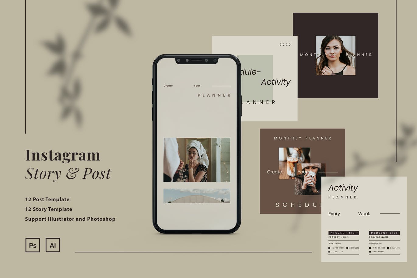 高端优雅时尚清新简约Instagram社交媒体banner海报设计模板-PSD，AI