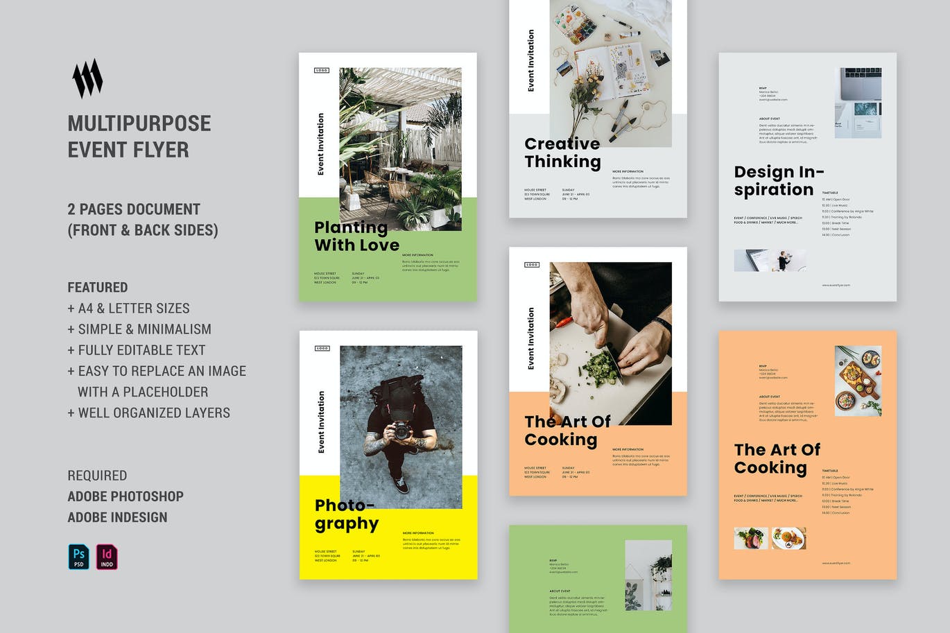 时尚高端简约清新优雅多用途的高品质海报设计模板-INDD，PSD，JPG