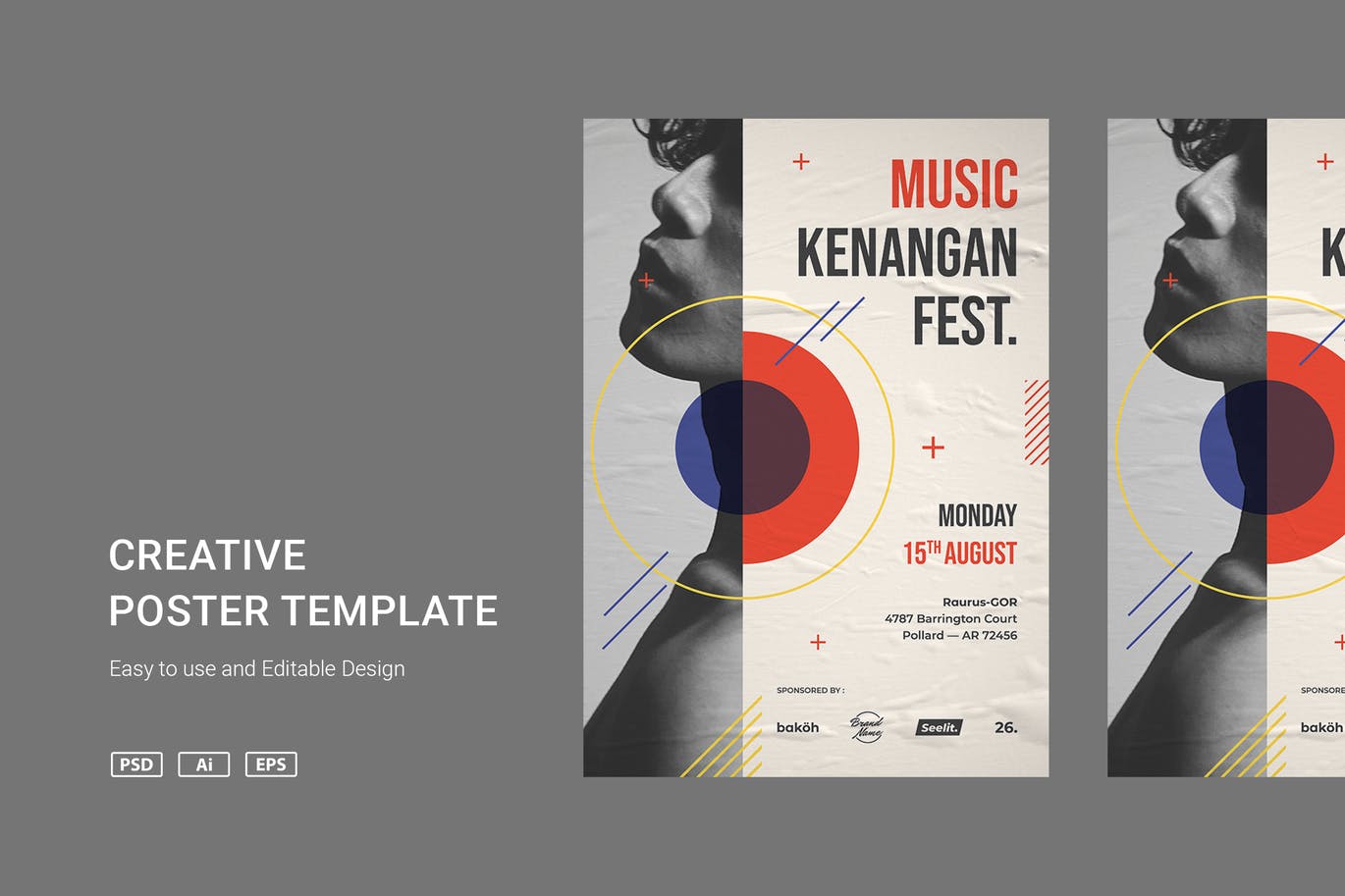 高品质的时尚高端清新新孟菲斯风格海报设计模板-PSD，AI，EPS，PNG