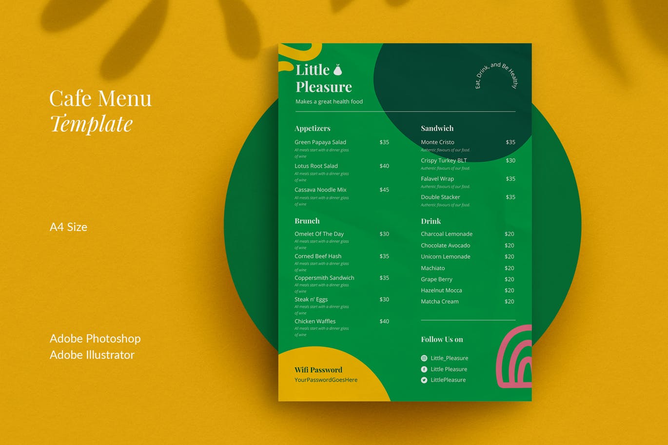 时尚高端简约清新多用途的高品质咖啡厅菜单菜谱设计模板-AI，EPS，PSD