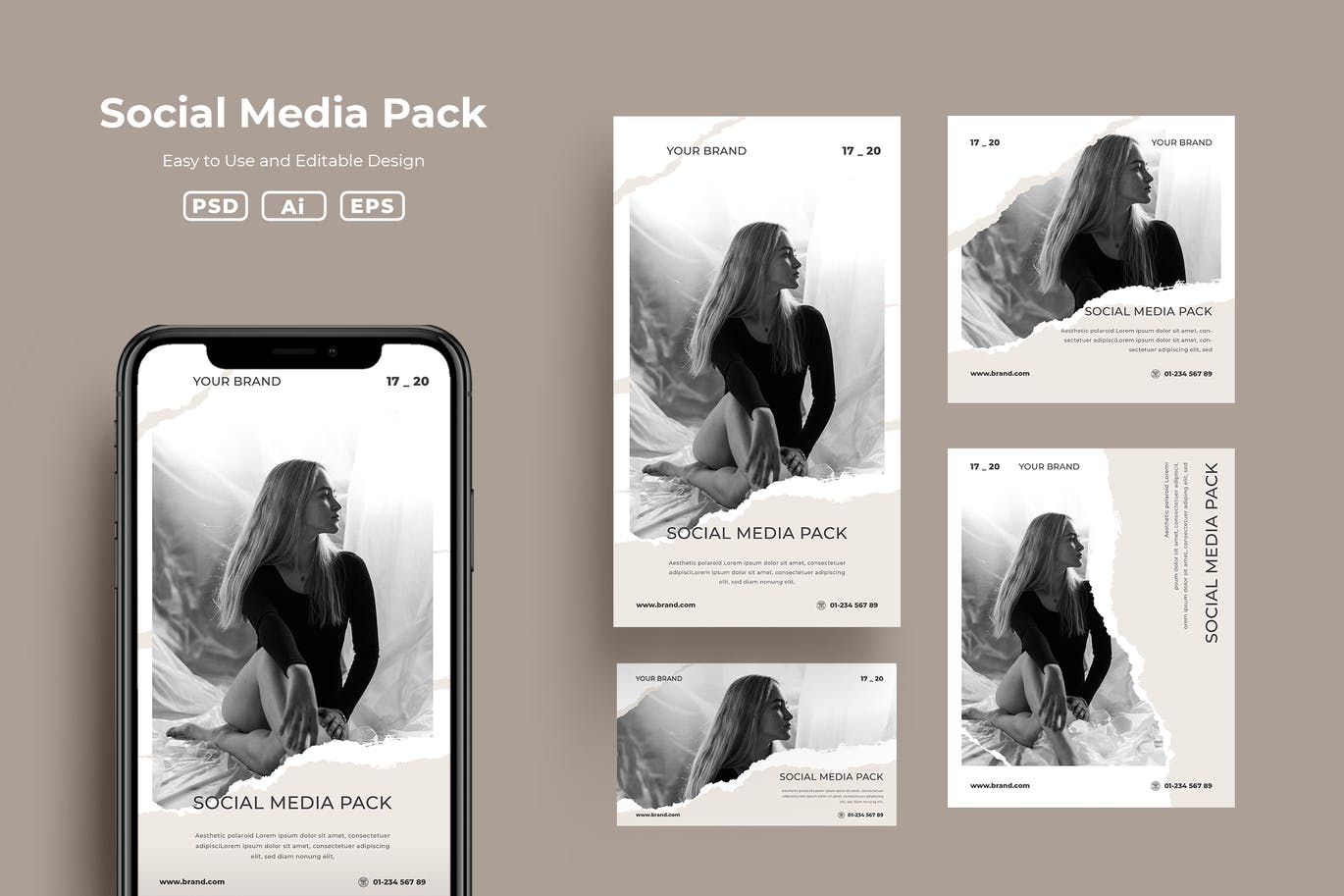 高品质的时尚高端优雅简约撕纸纸张纹理风格Instagram社交媒体banner海报设计模板-PSD，AI，EPS，PNG