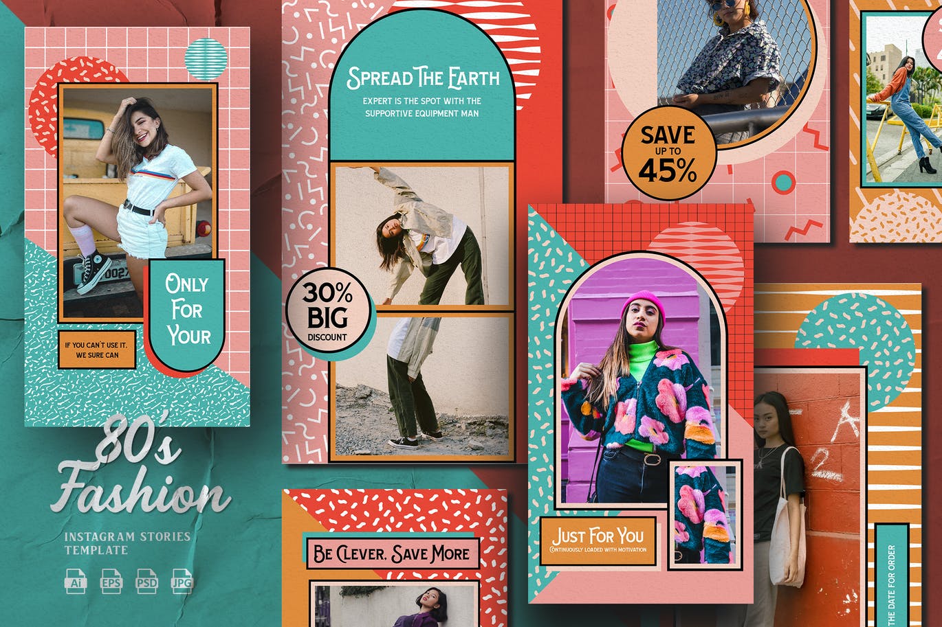 80年代复古风Instagram社交媒体banner海报设计模板集合-AI，EPS，JPG，PSD