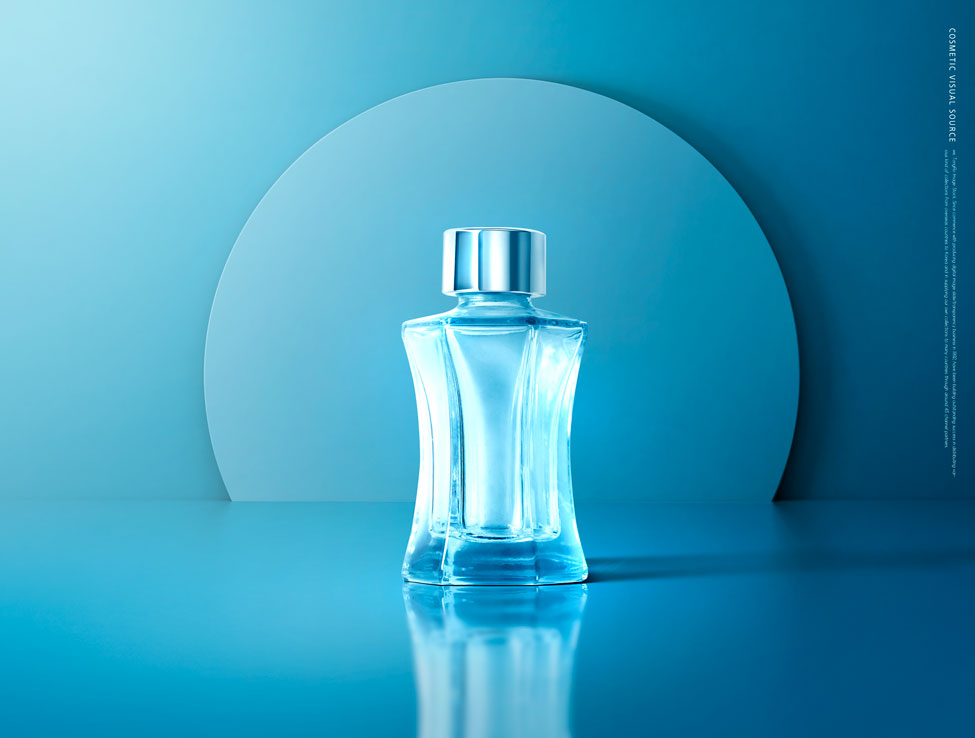 蓝色平台场景香水化妆品海报设计模板