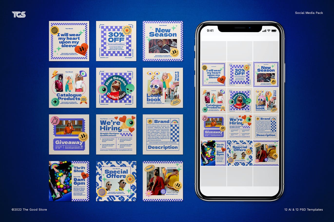 时尚高端清新复古可爱风格Instagram社交媒体banner海报设计模板-AI,PSD