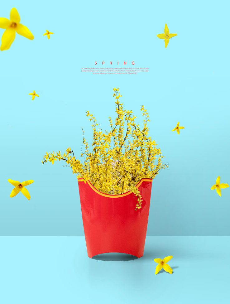 黄色花卉薯条春季概念海报设计素材
