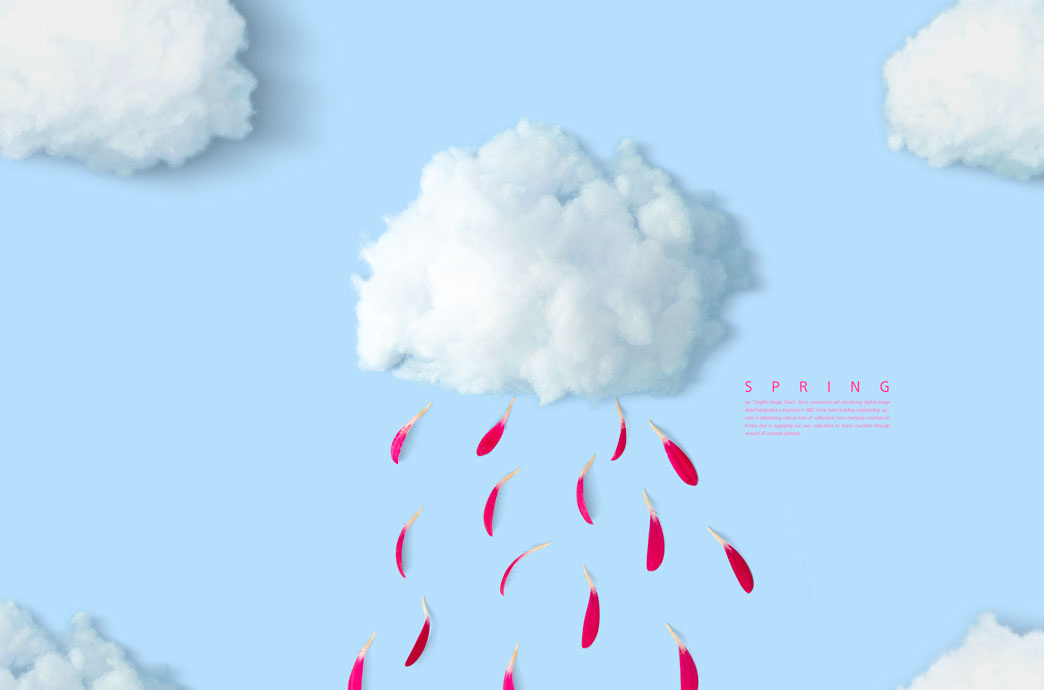 白云花瓣春季概念海报设计素材