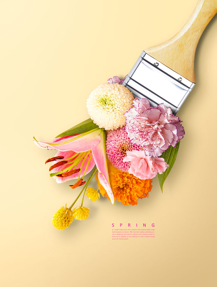 花束毛刷春季概念海报设计素材