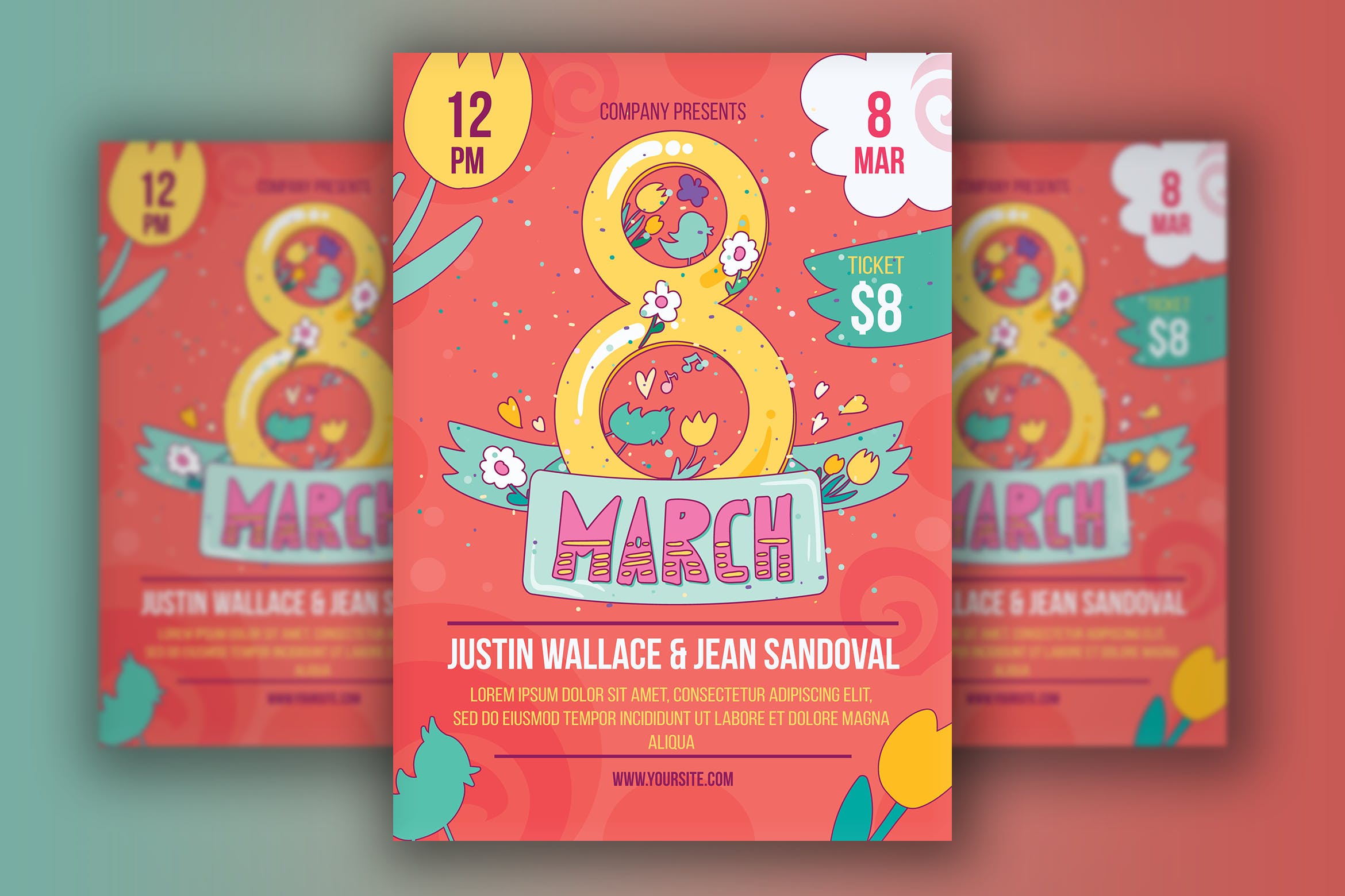 卡通风格的三八妇女节海报下载（PSD,Ai）