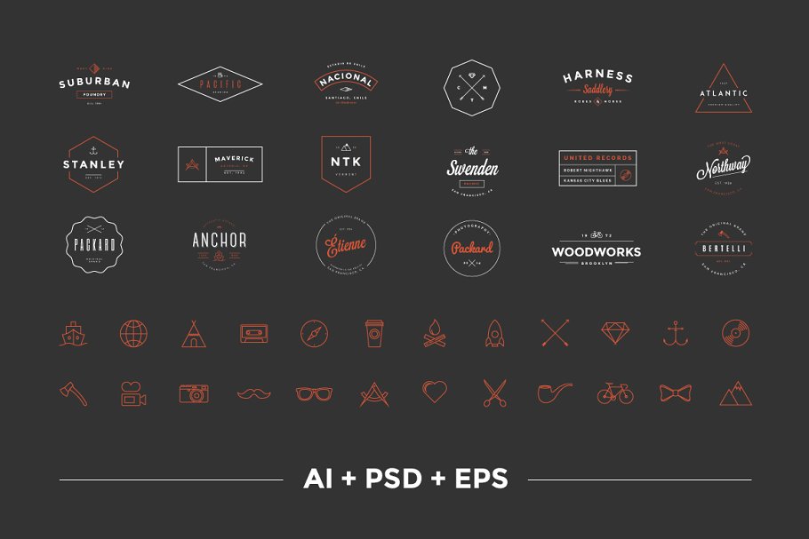 经典logo素材模板 Hipster Vintage Logo Pack