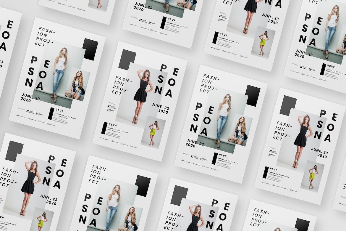 时尚高端简约宣传单DM海报设计模板（IND，PSD，JPG）