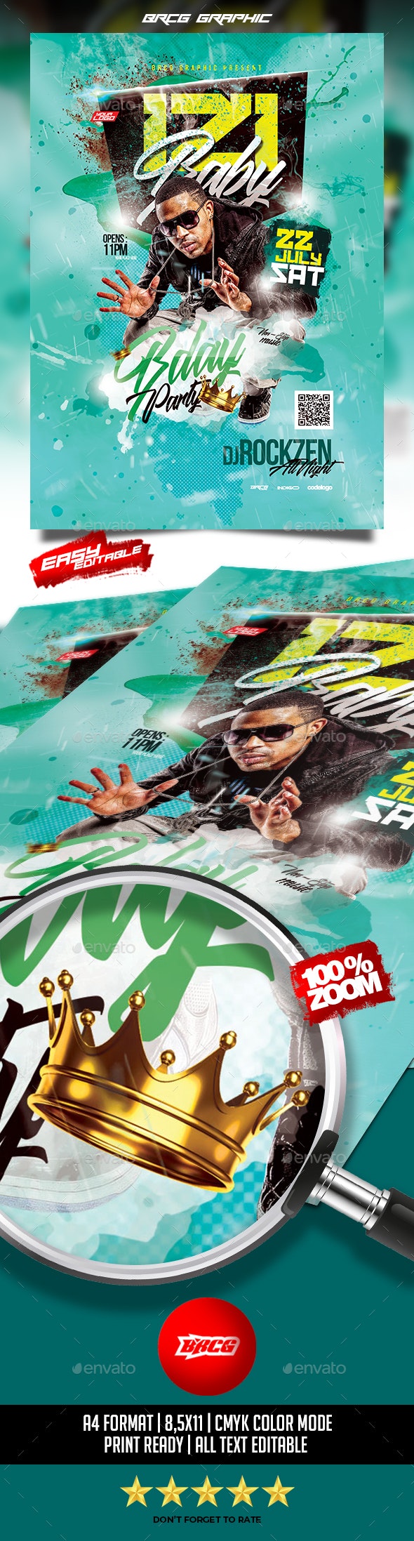 绿色清爽风格生日聚会派对传单设计模板